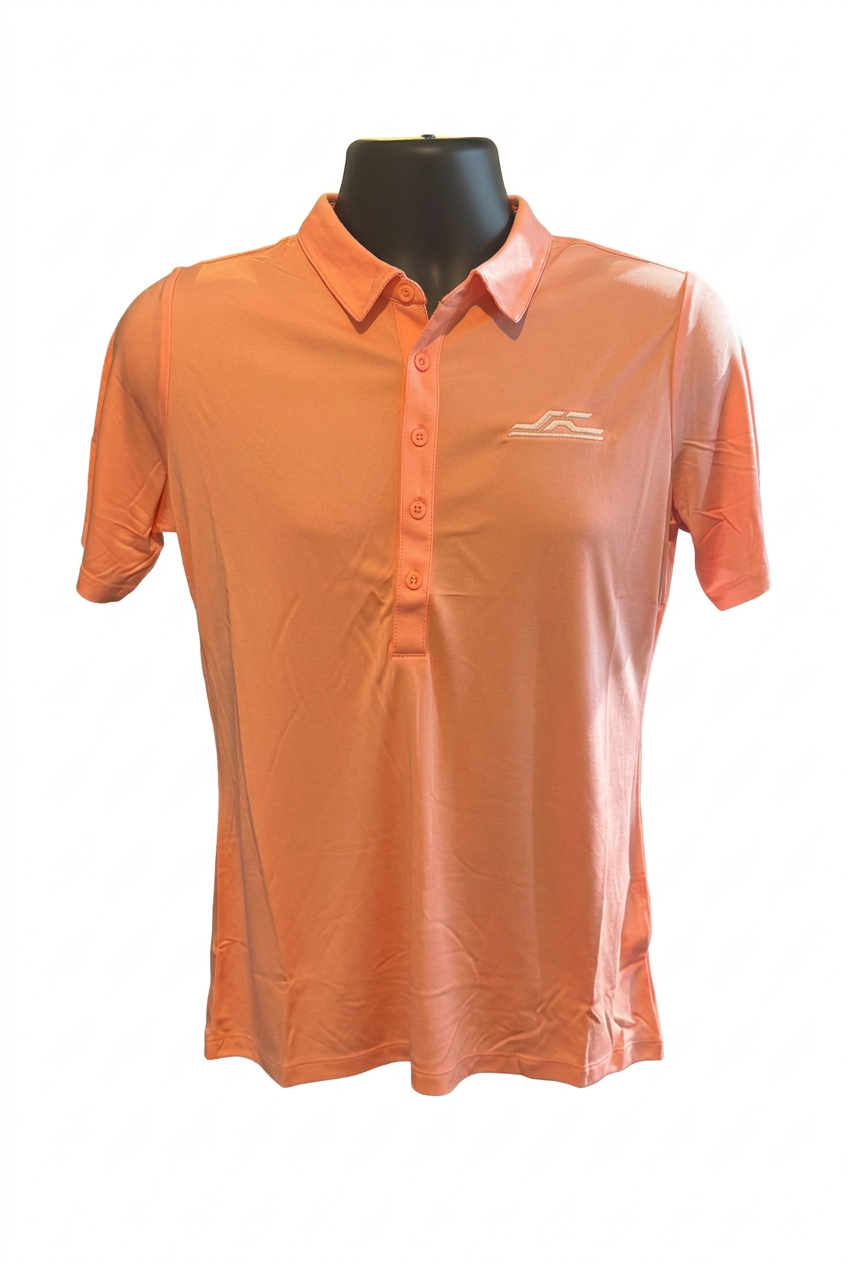 Coral polo front with white background