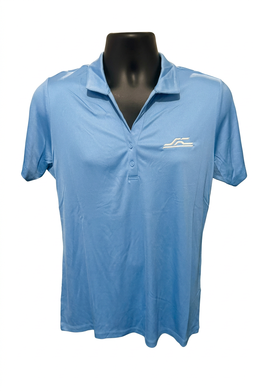 Light blue polo front on white background