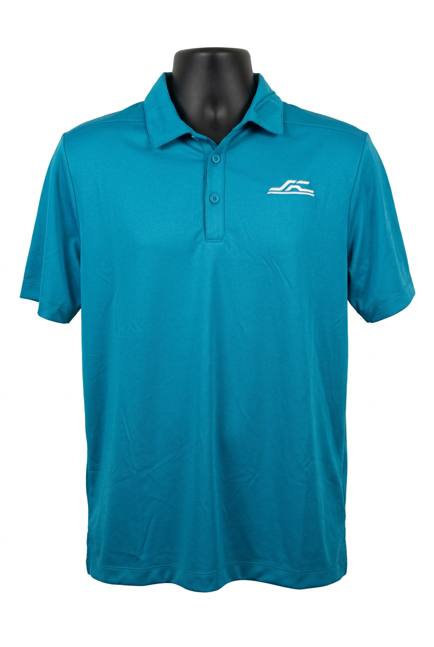 Teal polo front on white background