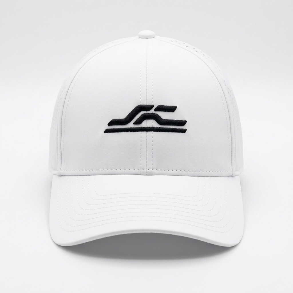 White cap front view on white background