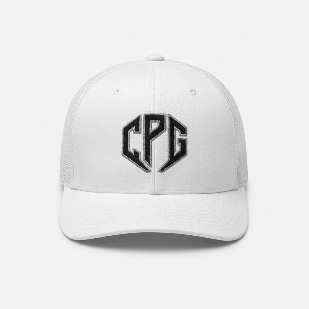 White trucker hat front view with white background